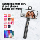 R1s Bluetooth Selfie Stick Tripod with Remote Control | 360° Foldable Selfie Rod for Phone & Action Camera with LED Light