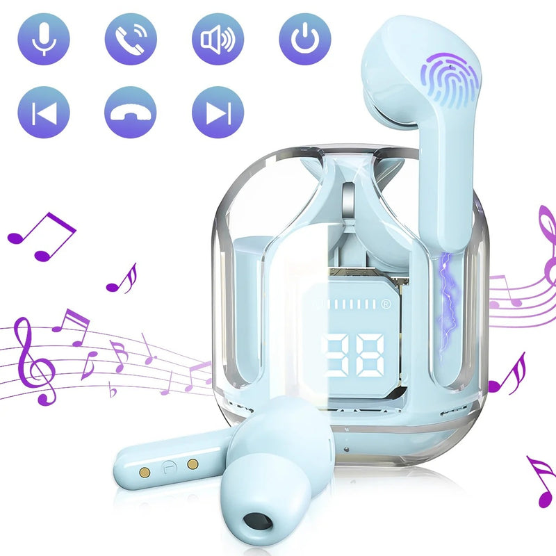 Air31 Earbuds Wireless | WITH POUCH | Crystal Transparent Bluetooth 5.3 | LED Digital Display Airpods