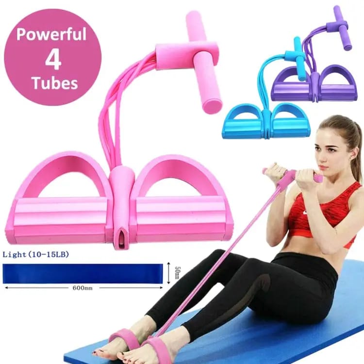 Tummy Trimmer | Foot Pedal Resistance Band Elastic Sit-up Pull Rope | Yoga Fitness Gym | Elastic Pull Ropes | Random Colors